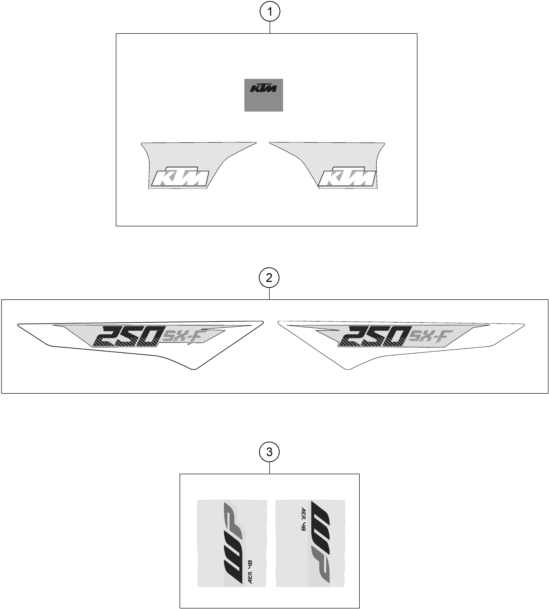Despiece original completo de Kit gráficos del modelo de KTM 250 SX-F del año 2016