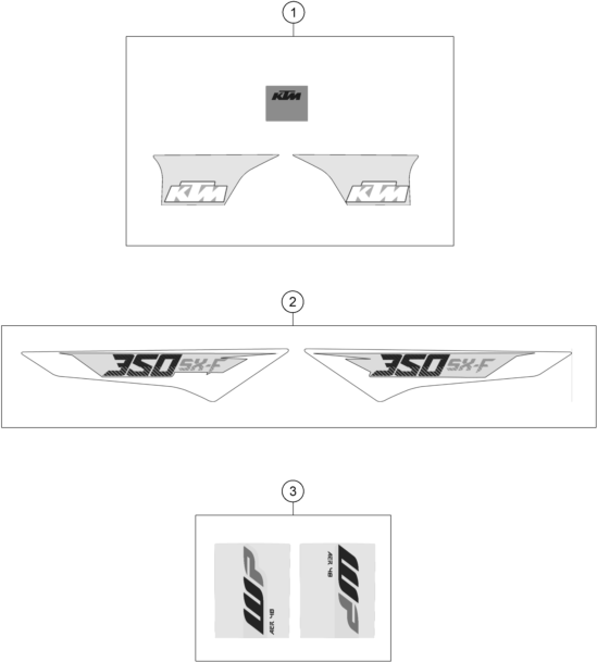 Despiece original completo de Kit gráficos del modelo de KTM 350 SX-F del año 2016