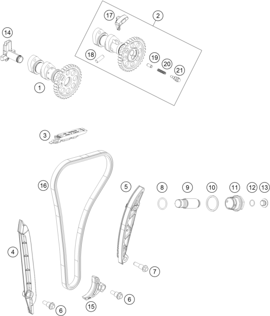Despiece original completo de Mando de las válvulas del modelo de KTM 350 EXC-F del año 2019