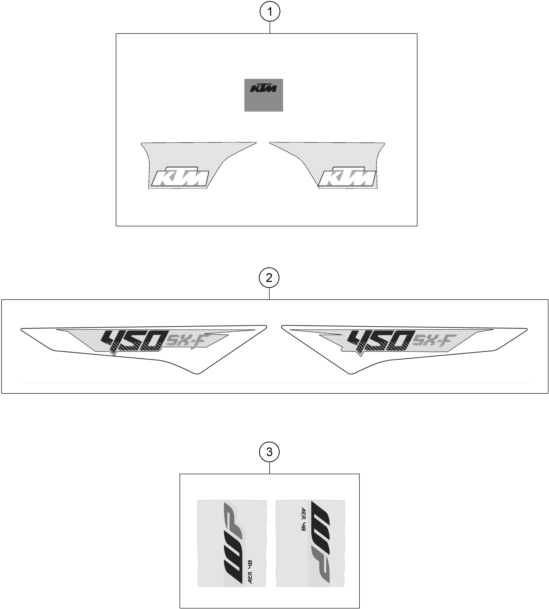 Despiece original completo de Kit gráficos del modelo de KTM 450 SX-F del año 2016