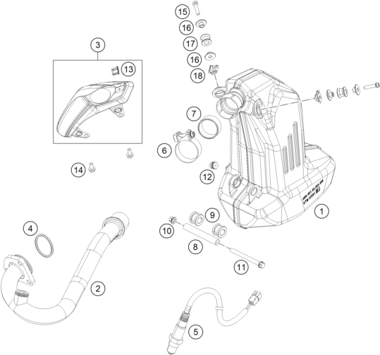 Despiece original completo de Sistema de escape del modelo de KTM 125 DUKE WHITE ABS del año 2016