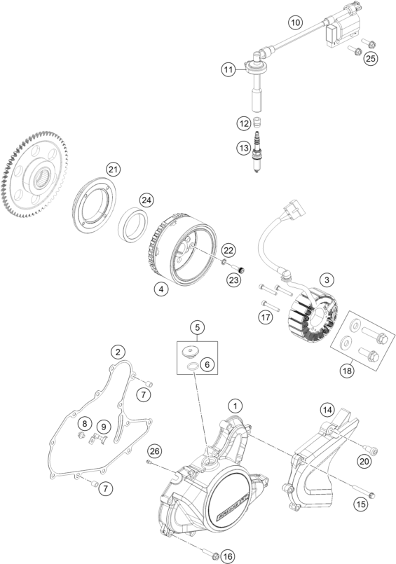 Despiece original completo de Sistema de encendido del modelo de KTM 125 DUKE WHITE ABS del año 2016