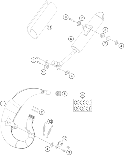 Despiece original completo de Sistema de escape del modelo de KTM 50 SX del año 2019