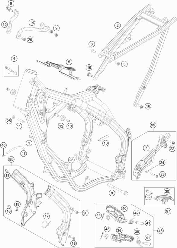 Despiece original completo de Chasis del modelo de KTM 125 XC-W del año 2019