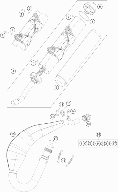 Despiece original completo de Sistema de escape del modelo de KTM 125 XC-W del año 2018