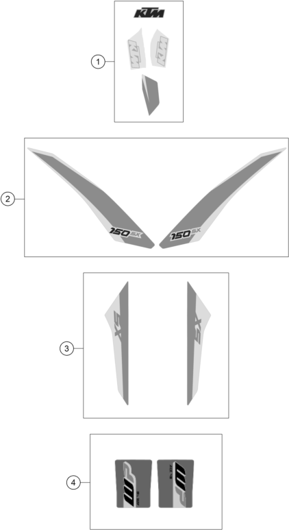 Despiece original completo de Kit gráficos del modelo de KTM 150 SX del año 2017