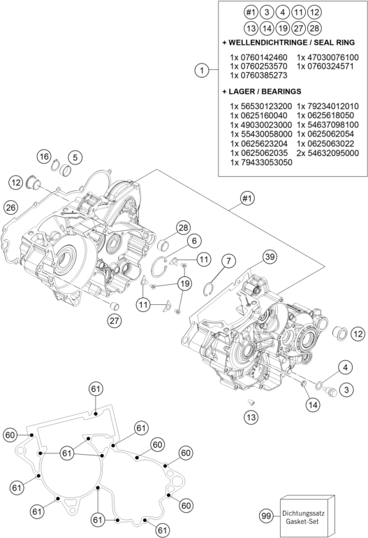 Despiece original completo de Carter del motor del modelo de KTM 250 EXC SIX-DAYS del año 2017