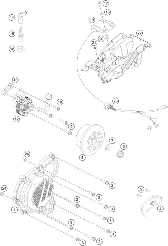 Despiece original completo de Sistema de encendido del modelo de KTM 250 SX del año 2017
