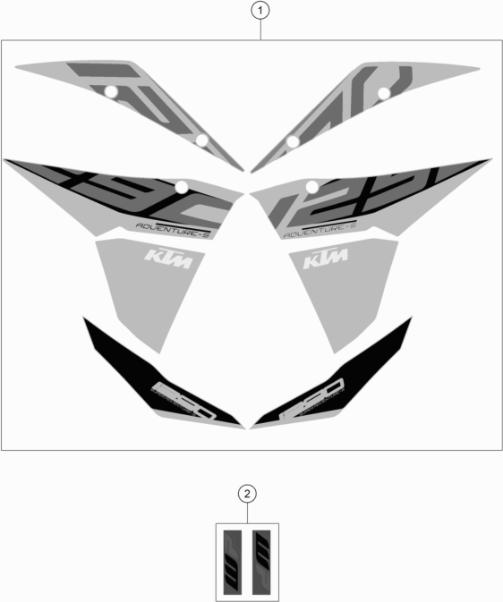 Despiece original completo de Kit gráficos del modelo de KTM 1290 SUPER ADV. S BLACK del año 2017