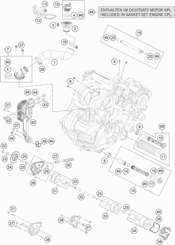 Despiece original completo de Sistema de lubricación del modelo de KTM 1090 Adventure R del año 2018