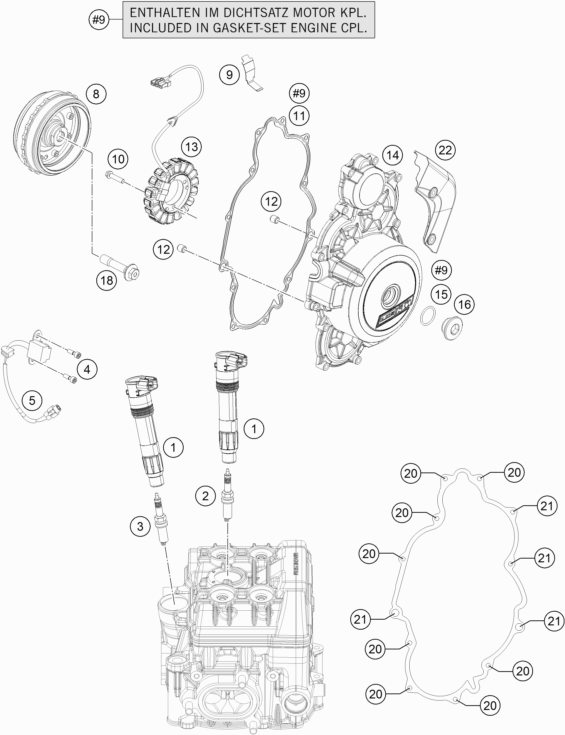 Despiece original completo de Sistema de encendido del modelo de KTM 1290 SUPERDUKE R WHITE del año 2017
