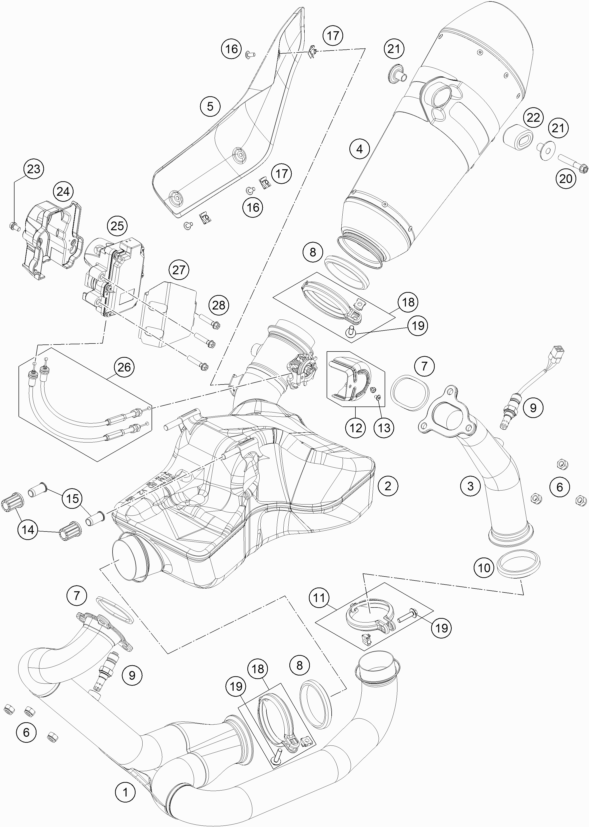 Despiece original completo de Sistema de escape del modelo de KTM 1290 SUPERDUKE R WHITE del año 2017
