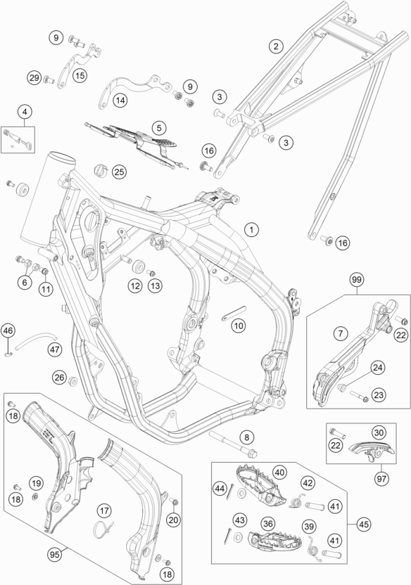 Despiece original completo de Chasis del modelo de KTM 250 EXC SIX-DAYS del año 2017