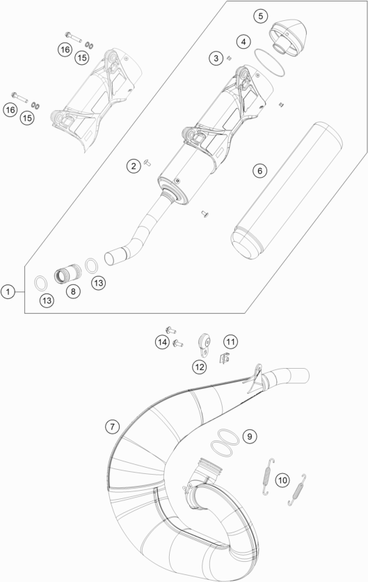 Despiece original completo de Sistema de escape del modelo de KTM 250 SX del año 2018