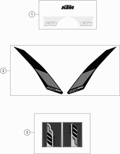 Despiece original completo de Kit gráficos del modelo de KTM 250 EXC del año 2017