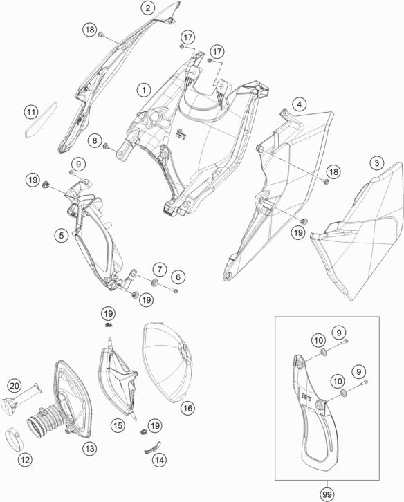 Despiece original completo de Filtro del aire del modelo de KTM 250 EXC-F SIX DAYS del año 2017