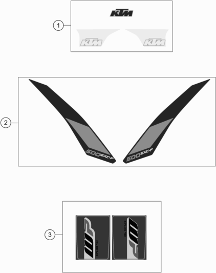 Despiece original completo de Kit gráficos del modelo de KTM 500 EXC-F del año 2017