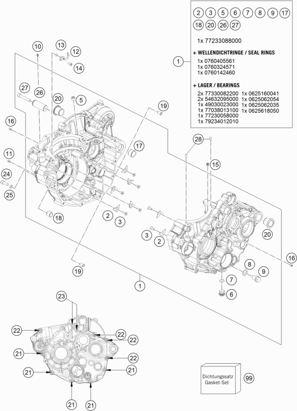 Despiece original completo de Carter del motor del modelo de KTM 250 EXC-F SIX DAYS del año 2017