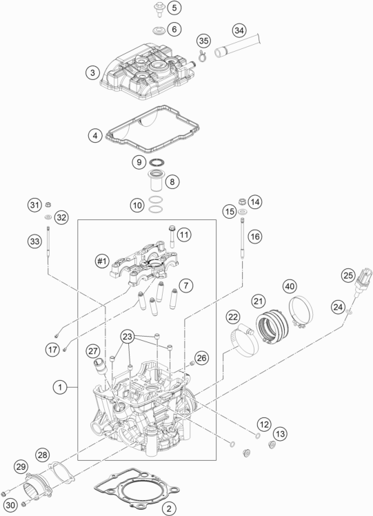 Despiece original completo de Culata de cilindros del modelo de KTM 250 EXC-F SIX DAYS del año 2017