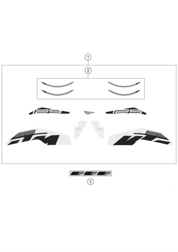 Despiece original completo de Kit gráficos del modelo de KTM 125 Duke white del año 2019