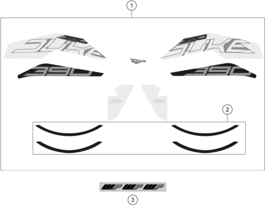 Despiece original completo de Kit gráficos del modelo de KTM 390 DUKE WHITE del año 2017