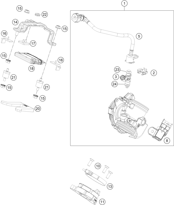 Despiece original completo de Cuerpo de la válvula de mariposa del modelo de KTM 390 DUKE ORANGE del año 2017