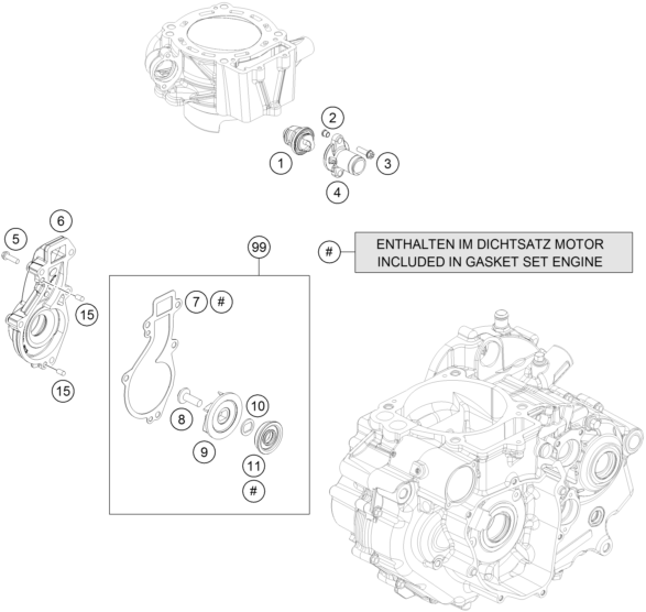 Despiece original completo de Bomba De Agua del modelo de KTM 690 ENDURO R del año 2022