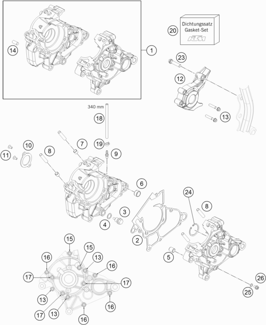 Despiece original completo de Carter del motor del modelo de KTM 50 SX Mini del año 2019