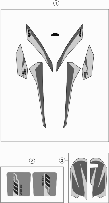 Despiece original completo de Kit gráficos del modelo de KTM 65 SX del año 2018