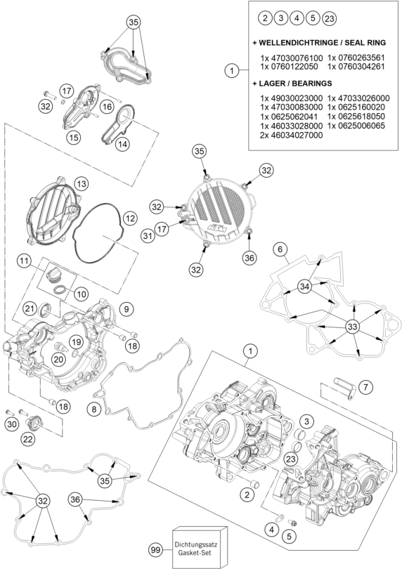 Despiece original completo de Carter del motor del modelo de KTM 85 SX 17 14 del año 2018