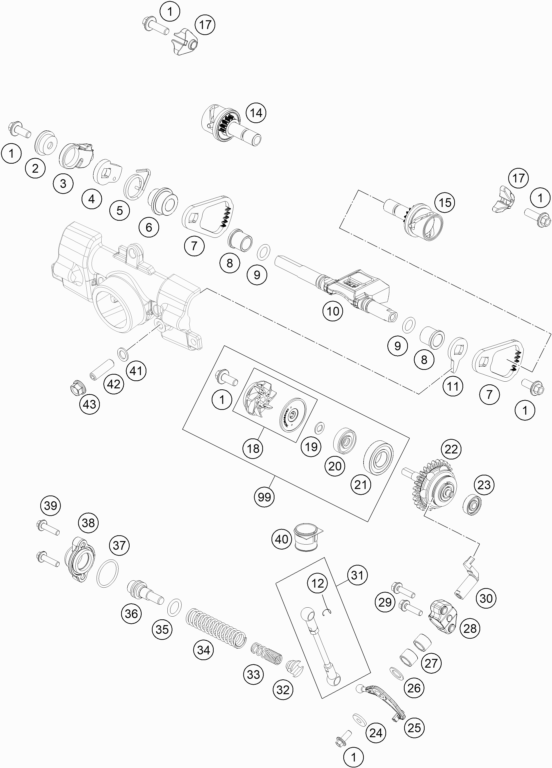 Despiece original completo de Distribución de escape del modelo de KTM 85 SX 17/14 del año 2019