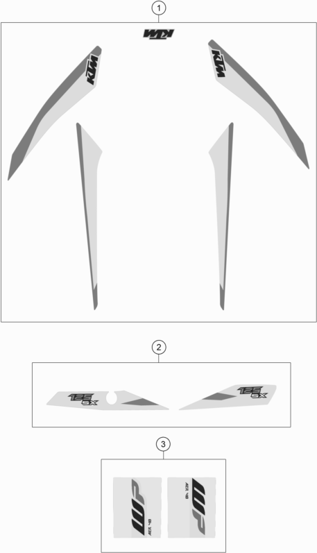 Despiece original completo de Kit gráficos del modelo de KTM 125 SX del año 2018