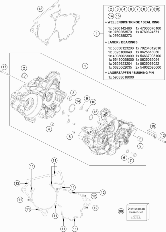 Despiece original completo de Carter del motor del modelo de KTM 250 SX del año 2019
