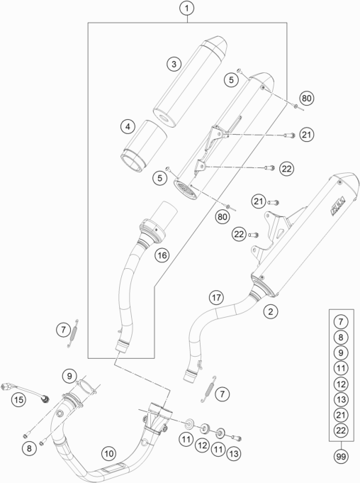 Despiece original completo de Sistema de escape del modelo de KTM Freeride 250 F del año 2019