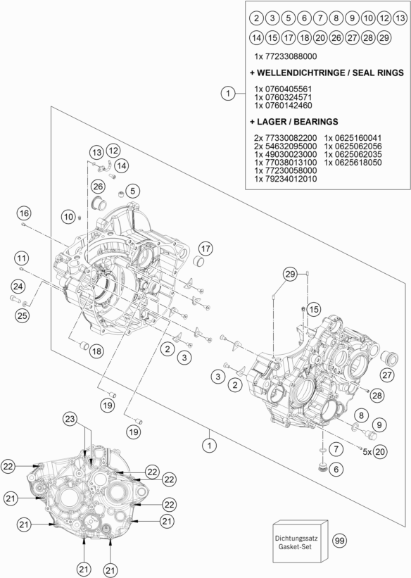 Despiece original completo de Carter del motor del modelo de KTM Freeride 250 F del año 2019