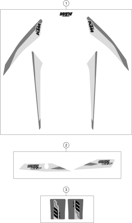 Despiece original completo de Kit gráficos del modelo de KTM 250 SX-F del año 2018