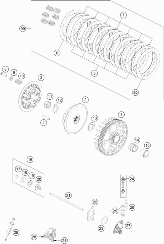 Despiece original completo de Embrague del modelo de KTM 250 SX-F del año 2018