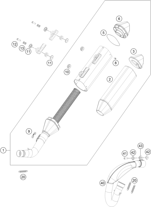 Despiece original completo de Sistema de escape del modelo de KTM 450 SX-F del año 2020