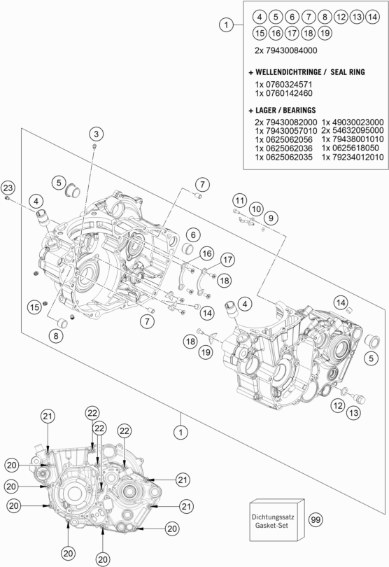 Despiece original completo de Carter del motor del modelo de KTM 450 SX-F del año 2018