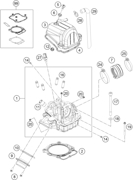 Despiece original completo de Culata de cilindros del modelo de KTM 450 SX-F del año 2019