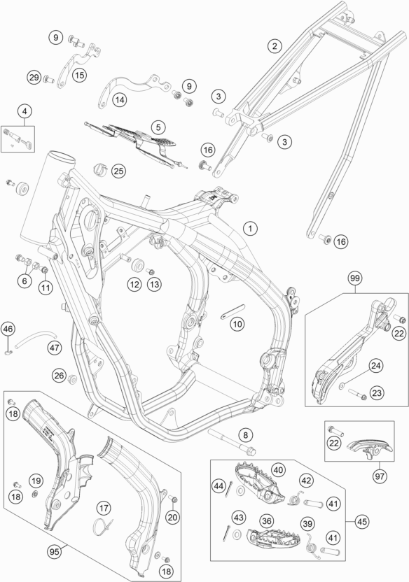Despiece original completo de Chasis del modelo de KTM 300 EXC Six Days TPI del año 2018