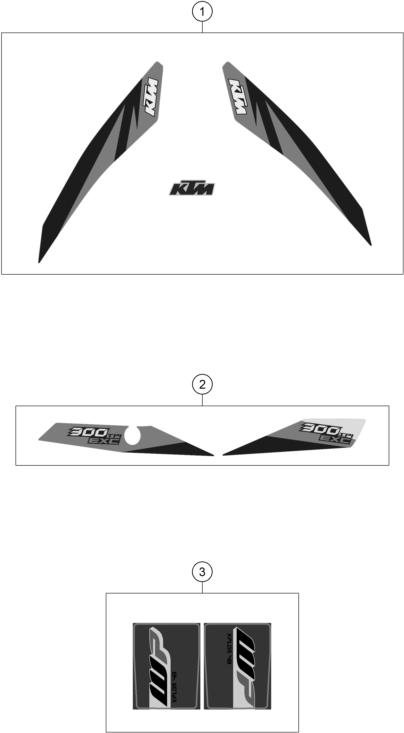 Despiece original completo de Kit gráficos del modelo de KTM 300 EXC TPI del año 2018
