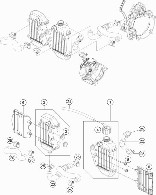 Despiece original completo de Sistema de refrigeración del modelo de KTM 50 SX Mini del año 2019