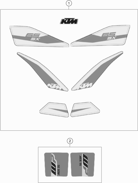 Despiece original completo de Kit gráficos del modelo de KTM 65 SX del año 2019