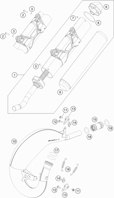 Despiece original completo de Sistema de escape del modelo de KTM 125 XC-W del año 2019