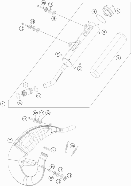 Despiece original completo de Sistema de escape del modelo de KTM 150 SX del año 2019