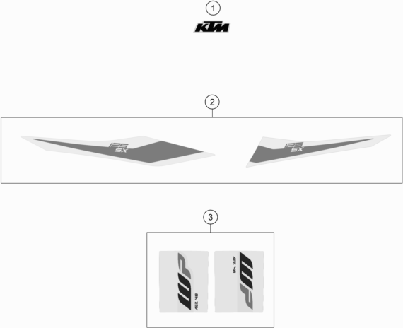 Despiece original completo de Kit gráficos del modelo de KTM 125 SX del año 2019