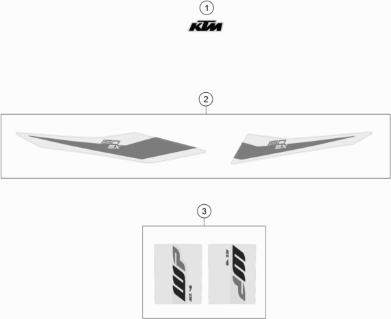 Despiece original completo de Kit gráficos del modelo de KTM 150 SX del año 2019