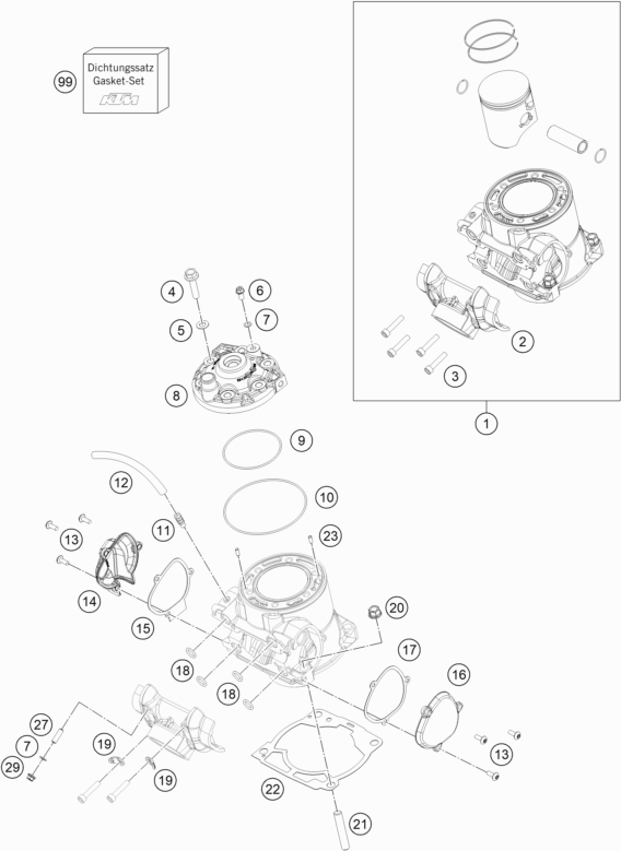 Despiece original completo de Cilindro, Culata De Cilindros del modelo de KTM 250 SX del año 2022