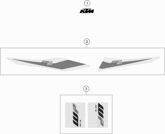 Despiece original completo de Kit gráficos del modelo de KTM 250 SX del año 2019